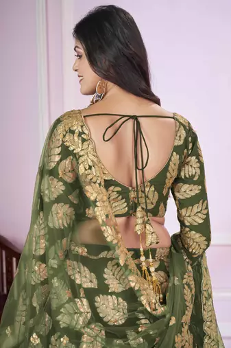 olive sequins georgette lehenga set choli with dupatta