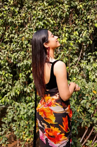 Black Rashmika Georegtte Floral All over Printed Lace Border Saree With Banglori Blouse