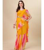 Yellow Classic Look Gorgette Zikzak border Ruffle Saree With Blouse