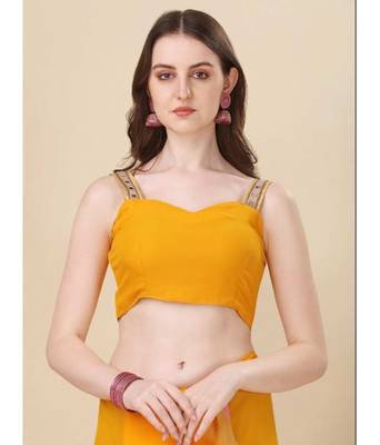 Yellow Classic Look Gorgette Zikzak border Ruffle Saree With Blouse 5