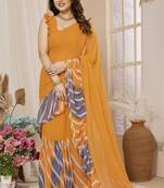 Orange Classic Look Gorgette Zikzak border Ruffle Saree With Blouse
