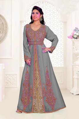 Grey & Inner White color Full Sleeves Handmade Moroccan Kaftan 1