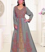 Grey & Inner White color luxurious Full Sleeves Handmade Moroccan Kaftan.