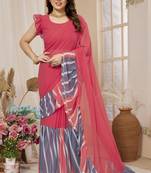 Pink Classic Look Gorgette Zikzak border Ruffle Saree With Blouse