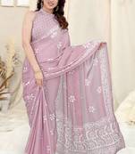 Lite Pink Dali Chifforn Printed Pallu & Border Rich Butti Saree With Blouse