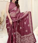 Maroon Dali Chifforn Printed Pallu & Border Rich Butti Saree With Blouse