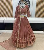 Dark Peach Colour Faux Georgette Wedding Wear Heavy Work Stitched lehenga Choli