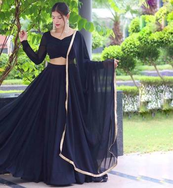 Plain  Black Colour Fox Georgette Circular Stitched Lehenga Choli  1