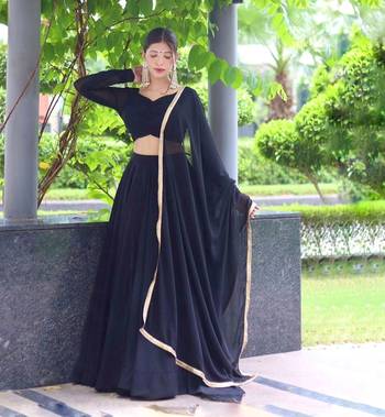 Plain  Black Colour Fox Georgette Circular Stitched Lehenga Choli  2