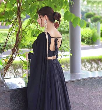 Plain  Black Colour Fox Georgette Circular Stitched Lehenga Choli  3