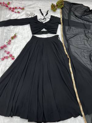 Plain  Black Colour Fox Georgette Circular Stitched Lehenga Choli  5