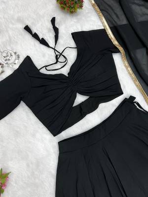 Plain  Black Colour Fox Georgette Circular Stitched Lehenga Choli  6