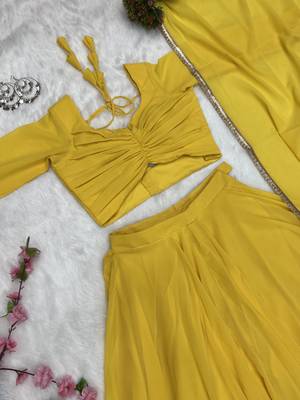 Plain Yellow Colour Fox Georgette Circular Stitched Lehenga Choli  4