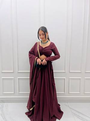 Plain Wine Colour Fox Georgette Circular Stitched Lehenga Choli  1
