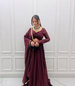 Plain Wine Colour Fox Georgette Circular Stitched Lehenga Choli 