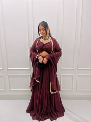 Plain Wine Colour Fox Georgette Circular Stitched Lehenga Choli  3