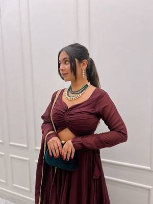 Plain Wine Colour Fox Georgette Circular Stitched Lehenga Choli  4