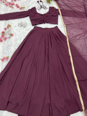 Plain Wine Colour Fox Georgette Circular Stitched Lehenga Choli  6