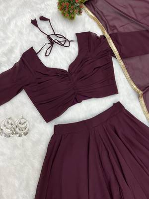 Plain Wine Colour Fox Georgette Circular Stitched Lehenga Choli  7