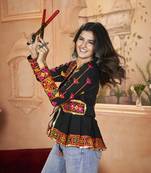 Bewitching Black Embroidered Roman Silk navratri wear designer stylish ladies top online