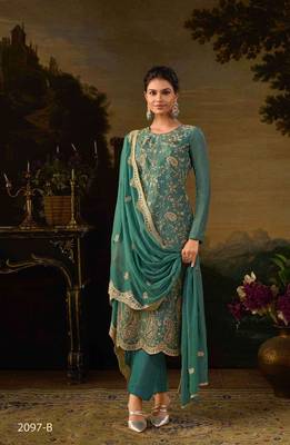 Light blue silk semi stitched wedding suits 1