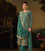 Light blue silk semi stitched wedding suits