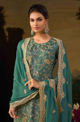 Light blue silk semi stitched wedding suits 2