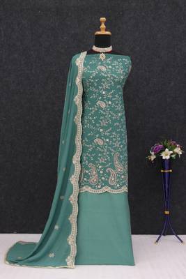 Light blue silk semi stitched wedding suits 3