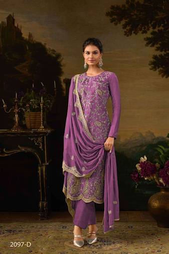 Light purple silk semi stitched wedding suits