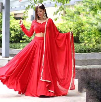 Plain Red Colour Fox Georgette Circular Stitched Lehenga Choli  1