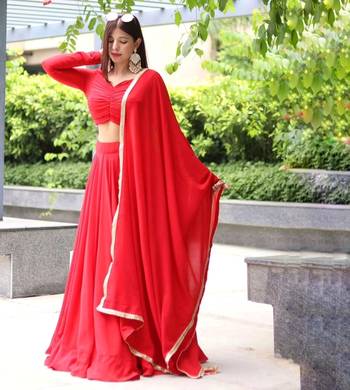 Plain Red Colour Fox Georgette Circular Stitched Lehenga Choli  2