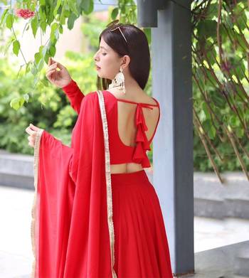 Plain Red Colour Fox Georgette Circular Stitched Lehenga Choli  3