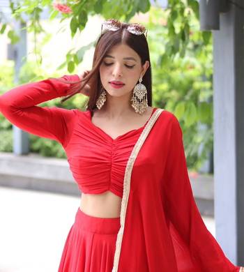 Plain Red Colour Fox Georgette Circular Stitched Lehenga Choli  4