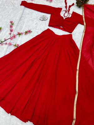 Plain Red Colour Fox Georgette Circular Stitched Lehenga Choli  5