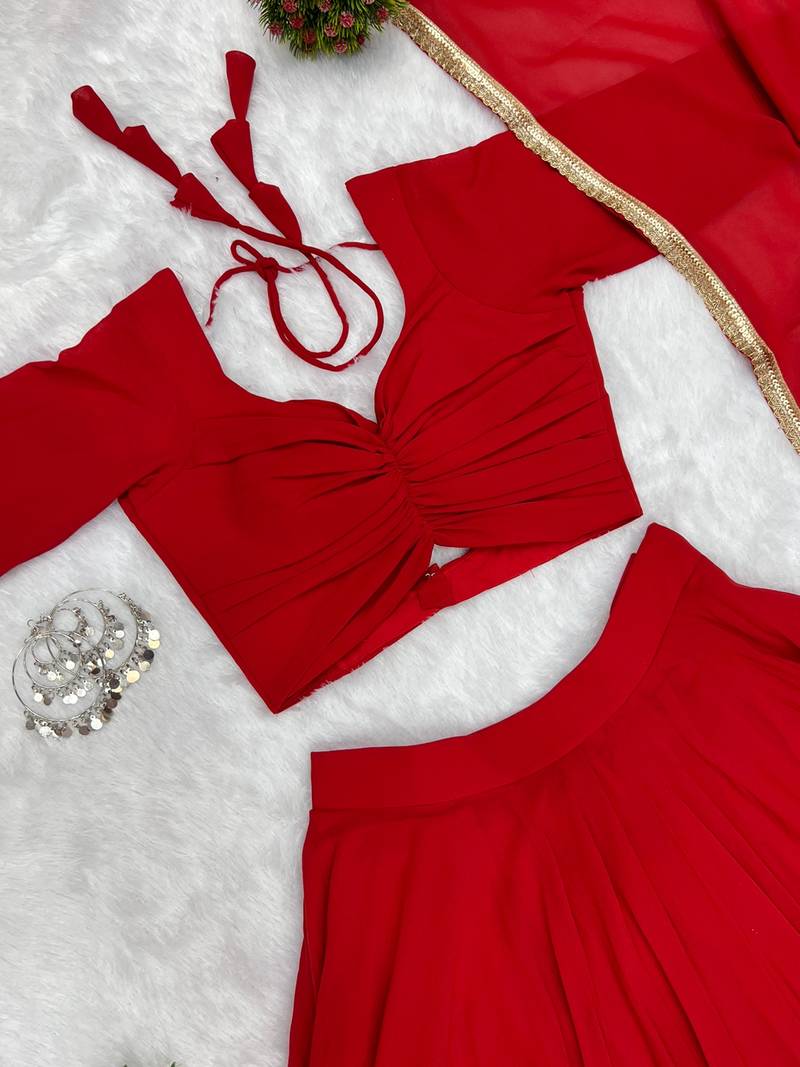 Plain Red Colour Fox Georgette Circular Stitched Lehenga Choli 