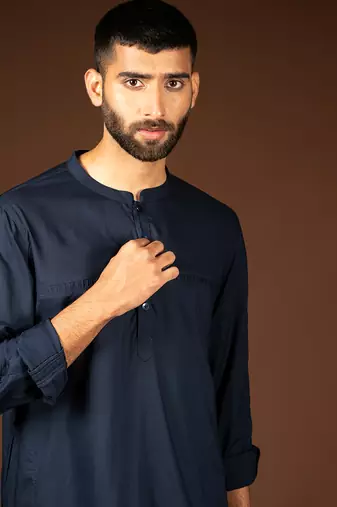 Navy blue modal cotton kurta