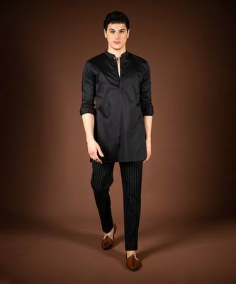 Black cotton satin kurta 1