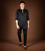 Black cotton satin kurta