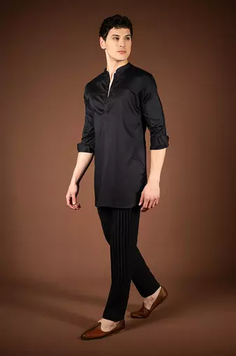 Black cotton satin kurta