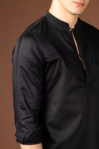 Black cotton satin kurta
