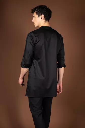 Black cotton satin kurta