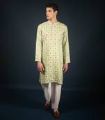 Lime green linen kurta
