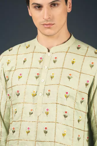 Lime green linen kurta