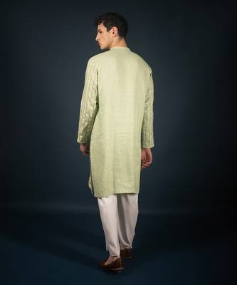 Lime green linen kurta 3