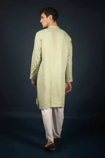 Lime green linen kurta