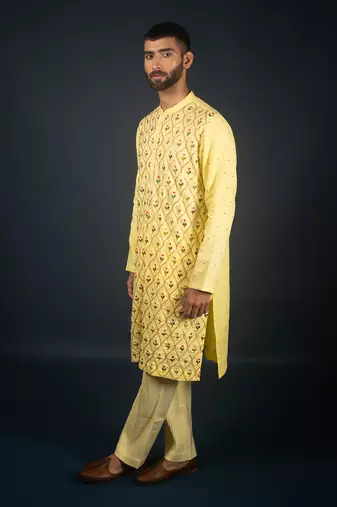 Yellow linen kurta