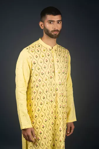 Yellow linen kurta