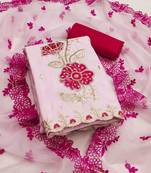 Women's baby pink unstitched sequence embroidery premium roman silk dress material 