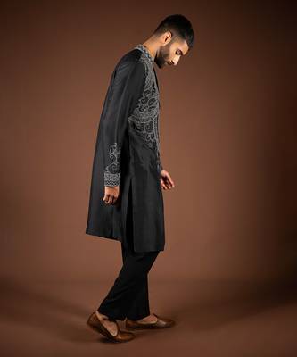 Black silk kurta 4