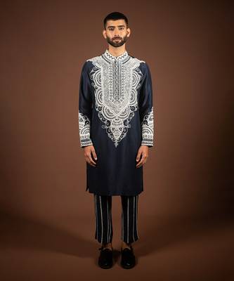 Navy blue silk kurta 1